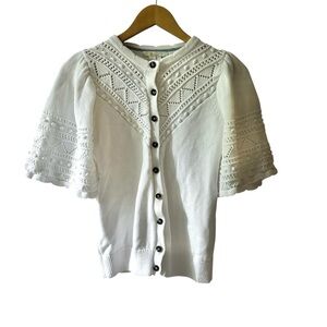 Boden Wide Sleeve Crochet Cardigan Soft White 100% Cotton Size 4